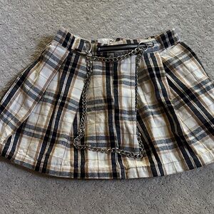 Forever 21 Black and Cream Plaid Mini Skirt with Chain Detail